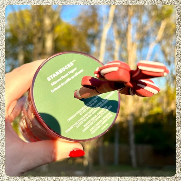 🎄🎀 NWT Starbucks 2025 Holiday Pink/Mauve Speckled Glass Tumbler w/ Bow Topper - Picture 9 of 10